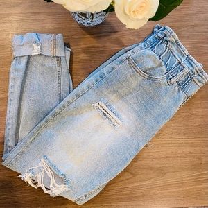 Washed Blue Ripped Jeans with Cute Elastic Waistband!